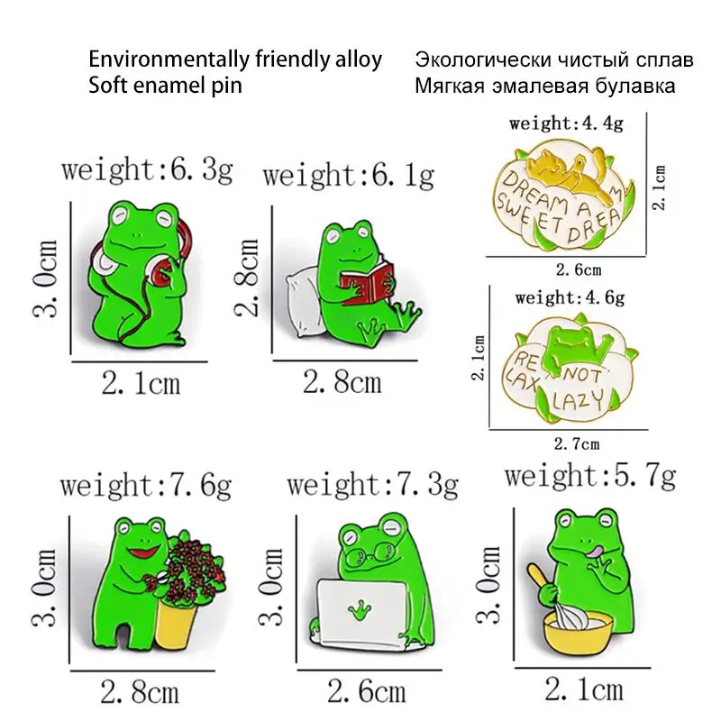 Pins Reading Listening to music Sleeping Froggy Funny Animal Brooches Lapel Badges Jewelry For Kids Brosche Cartoon Frog Enamel