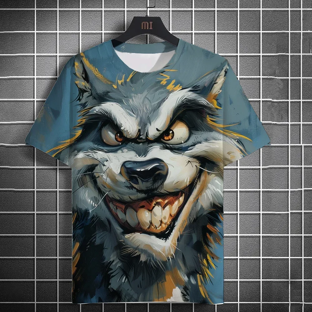 

Men's 3D Animal Print Short-sleeved T-shirt, Round-neck Top, Casual Street Fashion, Wolf and Fox Print, Interesting and New