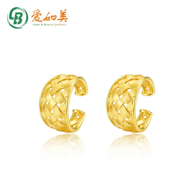 

New Light Luxury Retro Grid Earbone Clip 18K Gold PT950 Platinum Silver Plated 7-Layer Gold Earrings, Niche Design