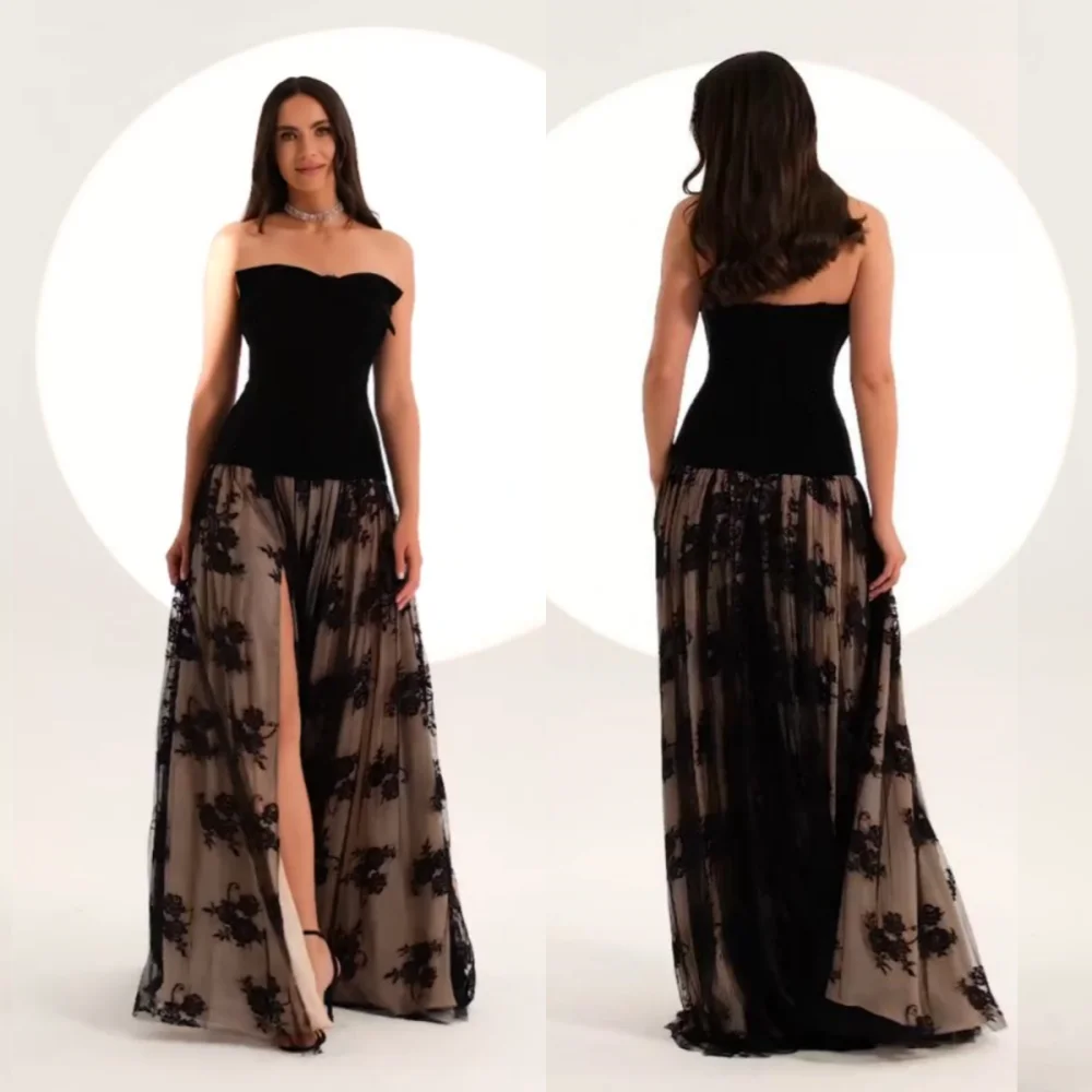 

Customized Charmeuse Bow Pattern Strapless A-line Long Dresses Bespoke Occasion Simple Exquisite Party Gown Sizes Available