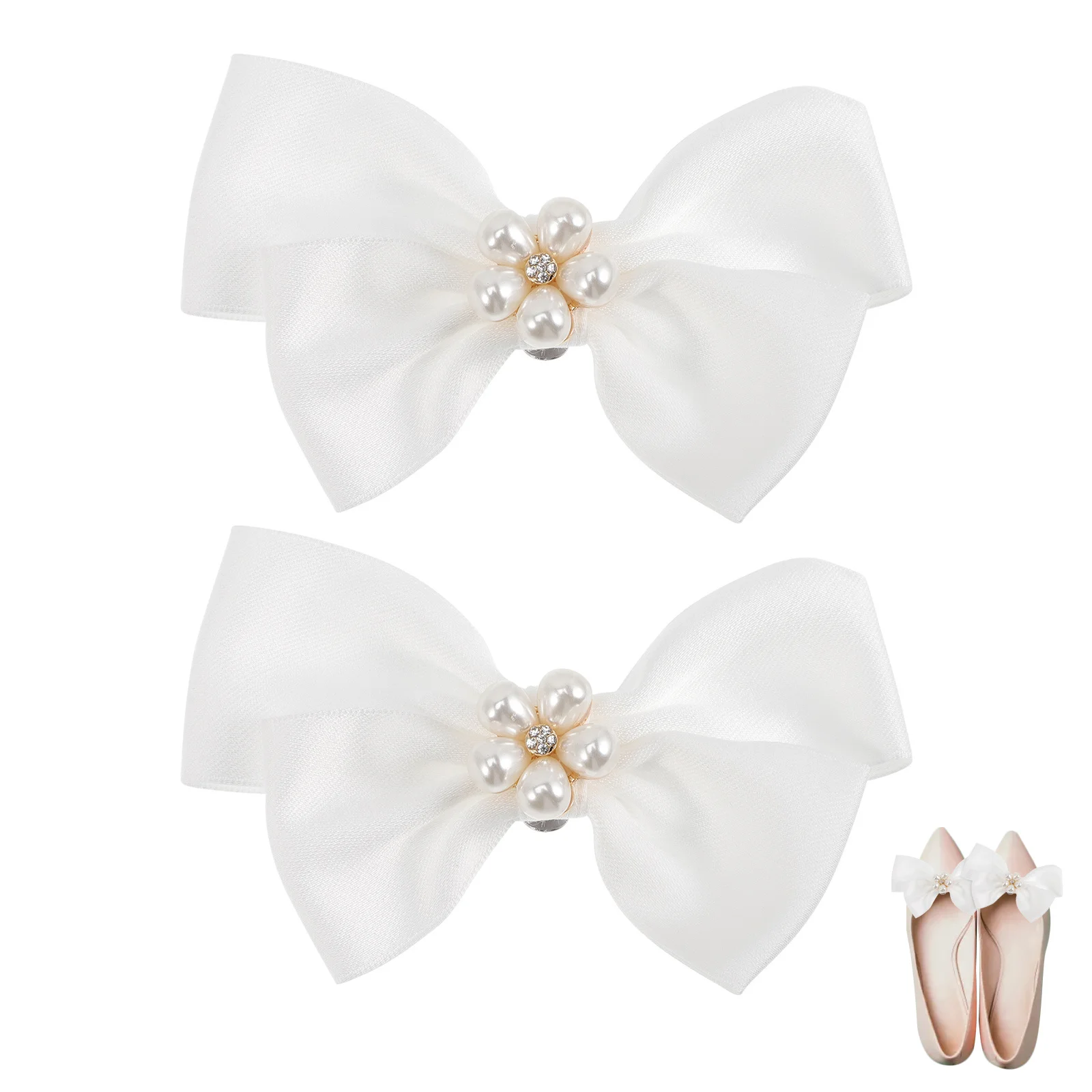 

1Pair Detachable Bow Shoe Clips Pearls Buckle Wedding Shoes Jewelry Accessories Women Party Prom Decoration Shoe Clips