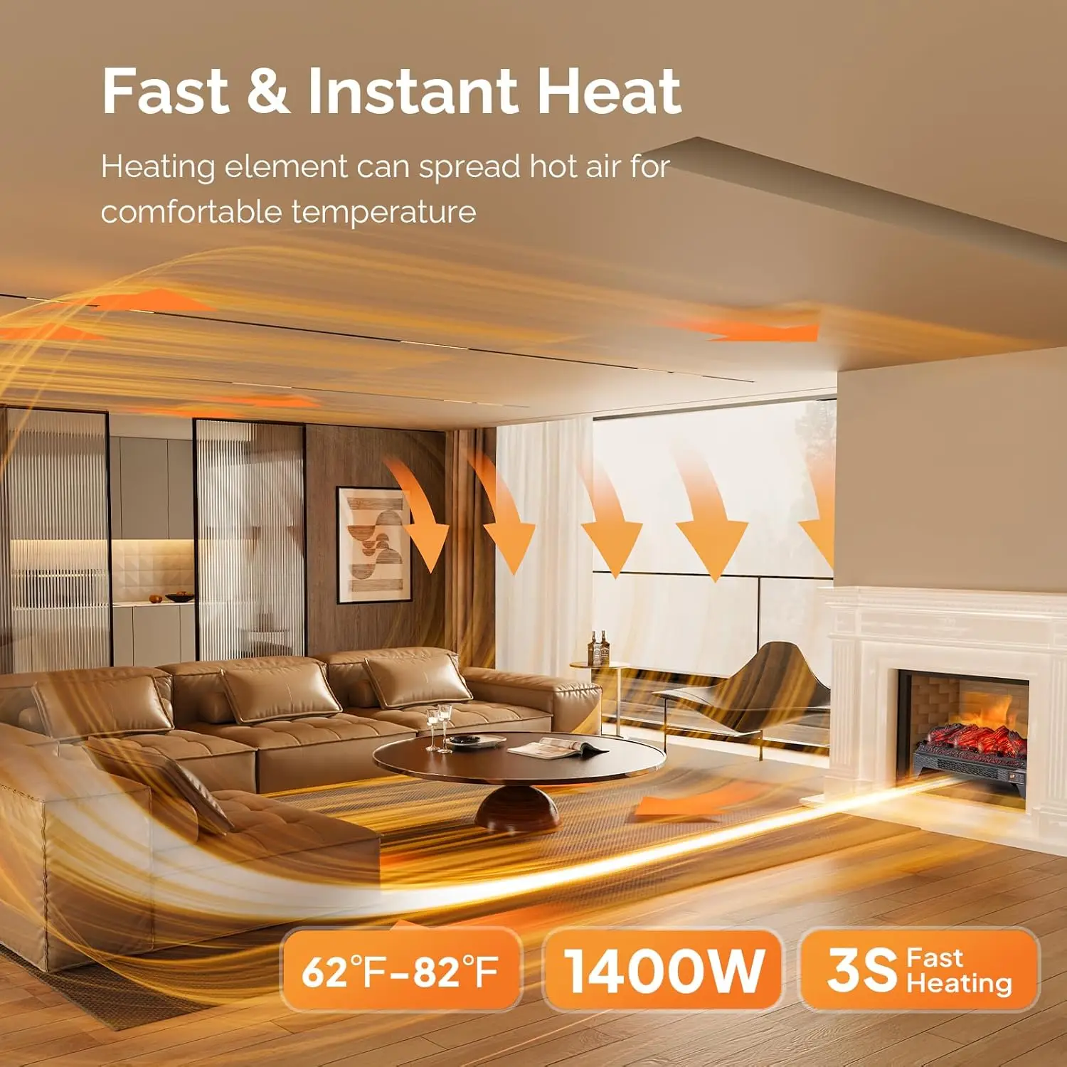 23'' Electric Fireplace Insert w/Remote & WiFi Control, Faux Fireplace Logs w/Timer, Overheat Protection, Adjustable Flame