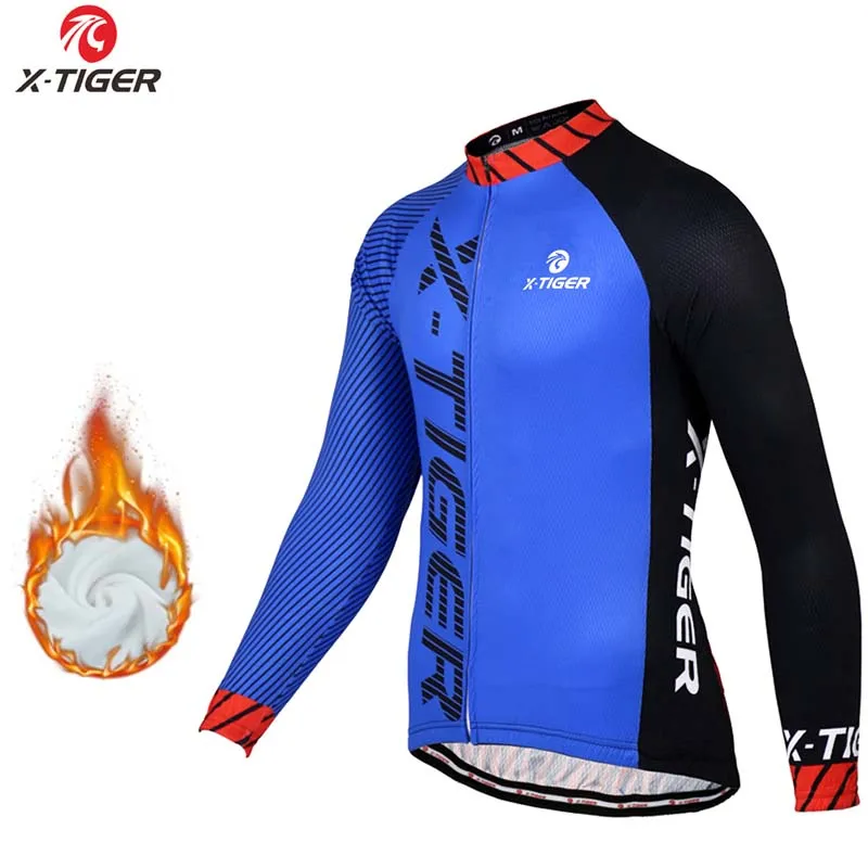 X-TIGER Winter Thermal Fleece Cycling Jersey Top Quick-Dry MTB Bike Outdoor Men\'s Bicycle Clothing Long Sleeve Shirt Uniform