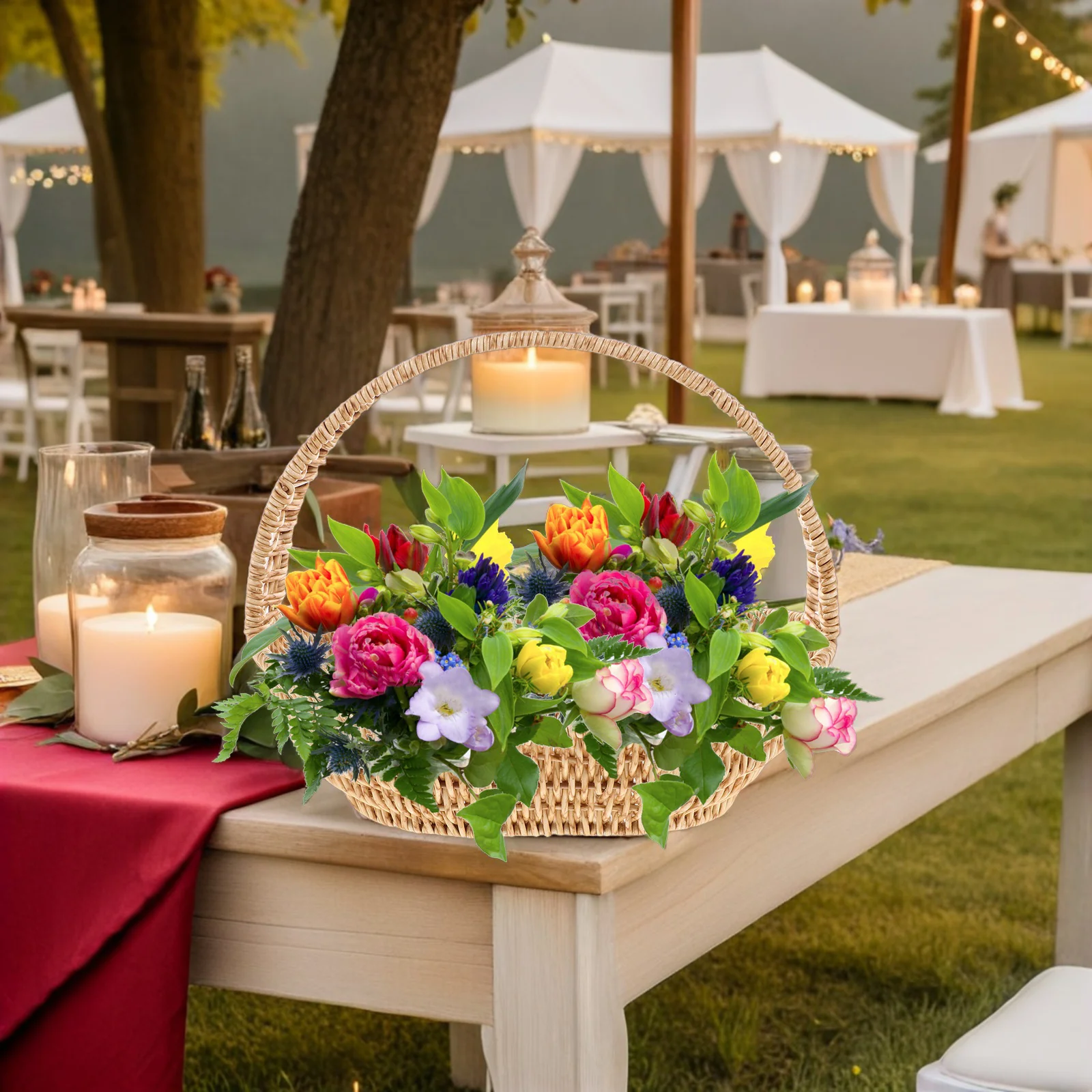 

Imitation Rattan Flower Basket Handmade Woven Table Centerpiece Sundries Storage Basket For Wedding Garden Portable Flower