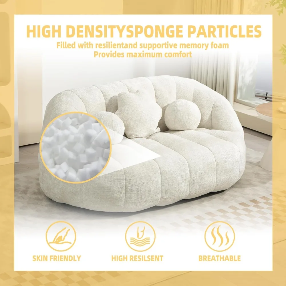Bean Bag Couch for Adults Floor Couch with Arms, Memory Foam, Large Loveseat Beanbag Sofa for Living Room, Bedroom & Reading (Wh