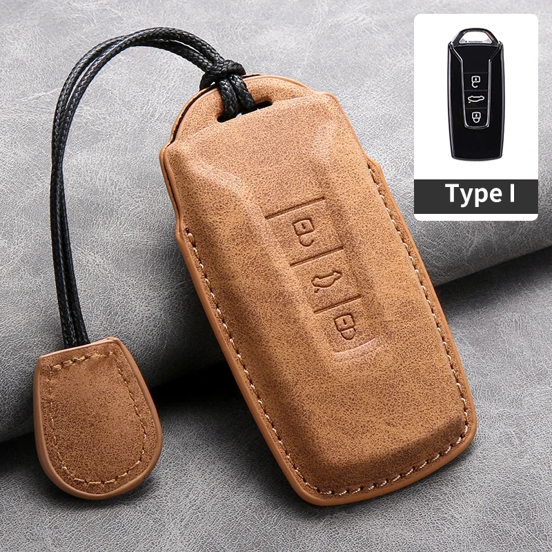 Car Key Cover For VW Volkswagen Touareg 2019 2020 2021 2022 2023 Leather Car Key Case Cover