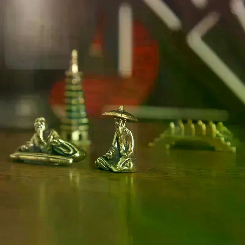 Brass Fishing Old Man Small Statue Desktop Ornaments Retro Fisherman Mini Figurines Models Home Decorations Crafts Accessories