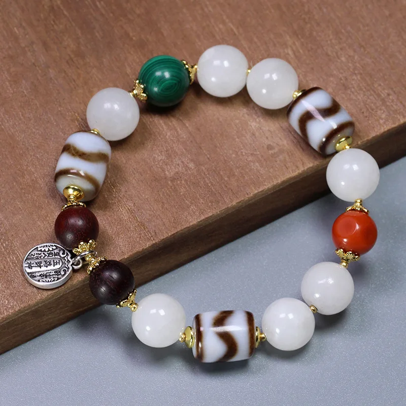 

Agate Tiger Tooth Dzi Bead Hetian Jade Red Sandalwood Bracelet Chain 10X14Mm Fashionable Versatile