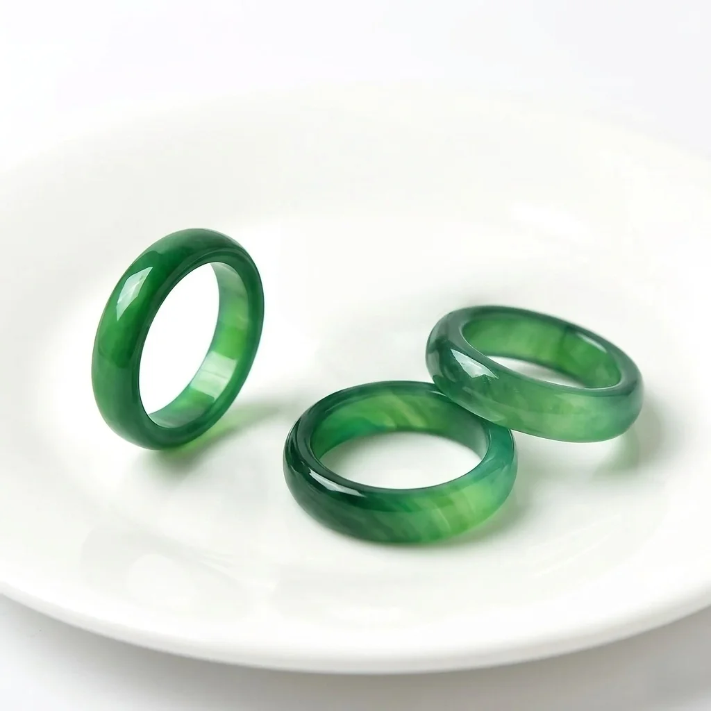 6mm Colorful Natural Agate Gemstone Rings for Women White Green Black Chalcedony Band Ring Lucky Fengshui Jade Jewelry Size 6-9 view 4
