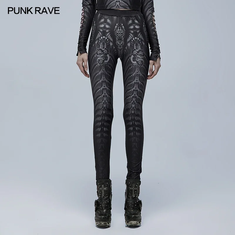 

PUNK RAVE Women's Gothic Skinny Skeleton Charm Sexy Knitted Print Leggings Punk Match Simple Pants Women Spring Autumn