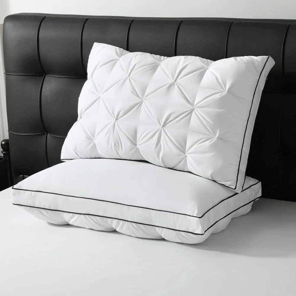 

Luxury Goose Feather Down Pillows Queen Size, Gusseted Hotel Bed Pillows for Sleeping, 100% Organic Cotton Cover, Surround P