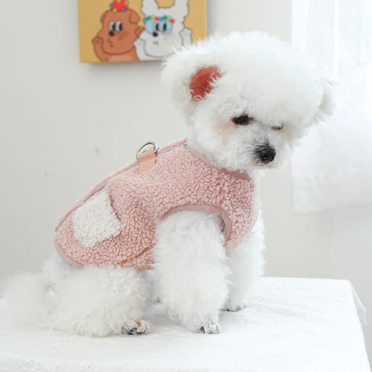 1PC Pet Clothing Autumn/Winter Plush Thick Pocket Chest Back Vest Pink Coat Suitable for Small and Medium Dogs