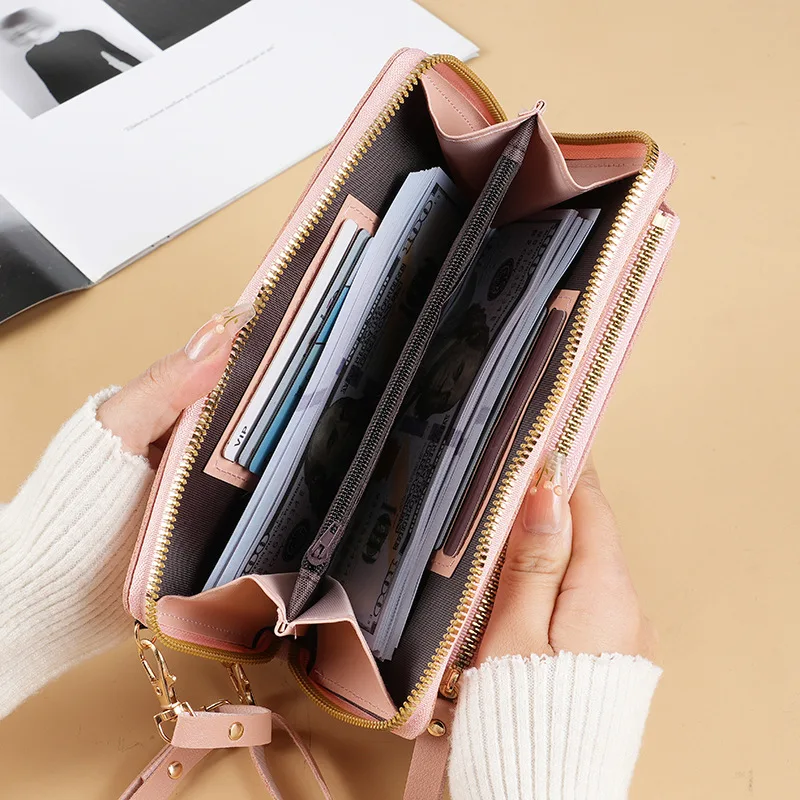 Anti Theft Multi Functional Transparent Touch Screen Crossbody Phone Bag Wallet Shoulder Cell Phone Pouch PU