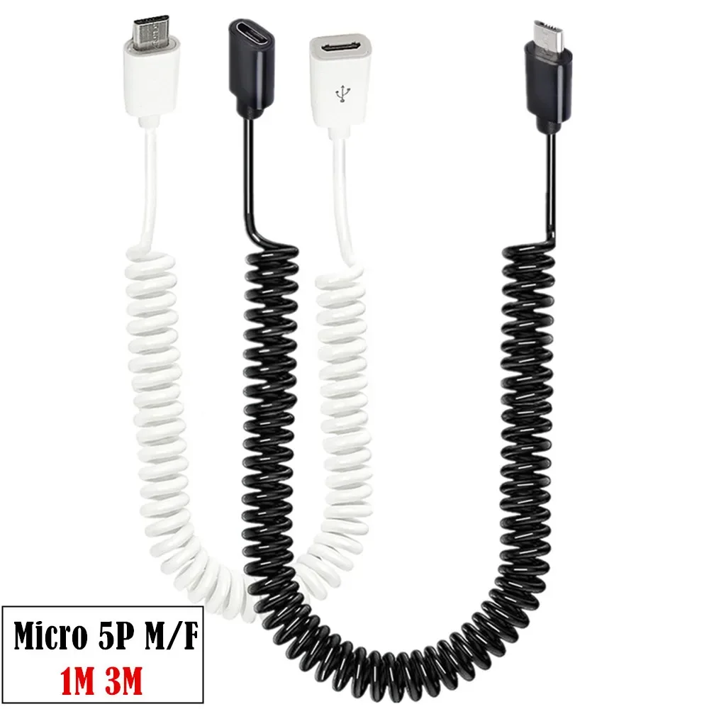 10Ft 3M Coiled Micro USB  Male Female M/F Extension Charging Spiral Cable Cord