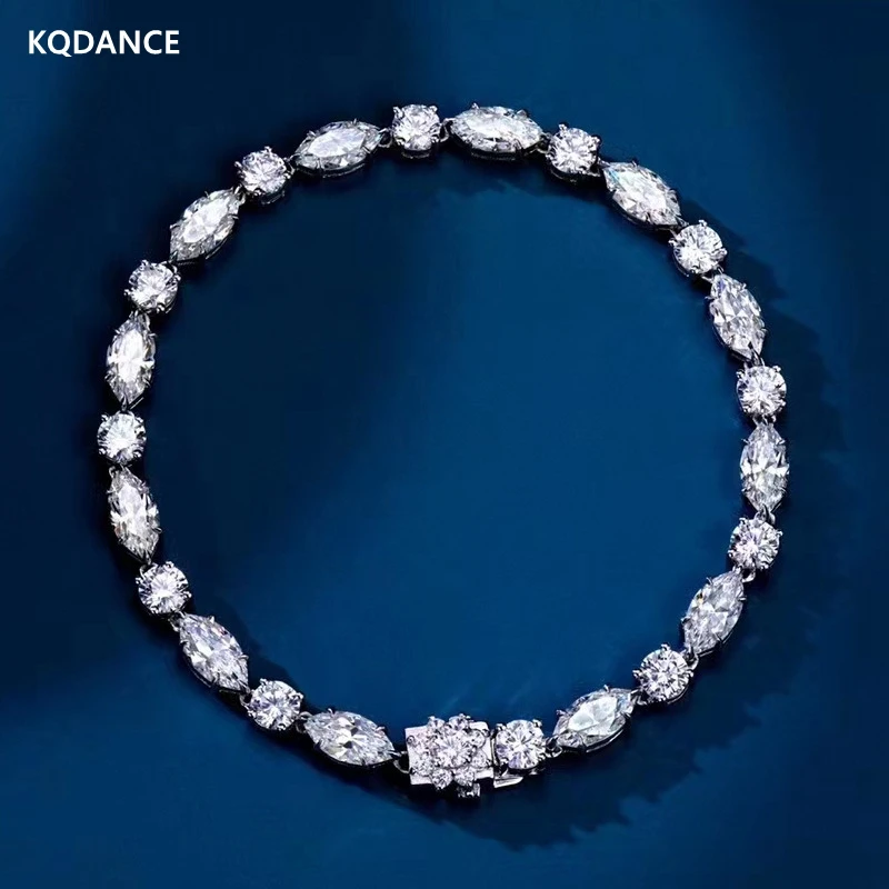 

KQDANCE 100% 925 Sterling Silver Round Marquise Cut Simulated Moissanite Gemstone Luxury Bracelets Fine Jewelry Christmas Gift