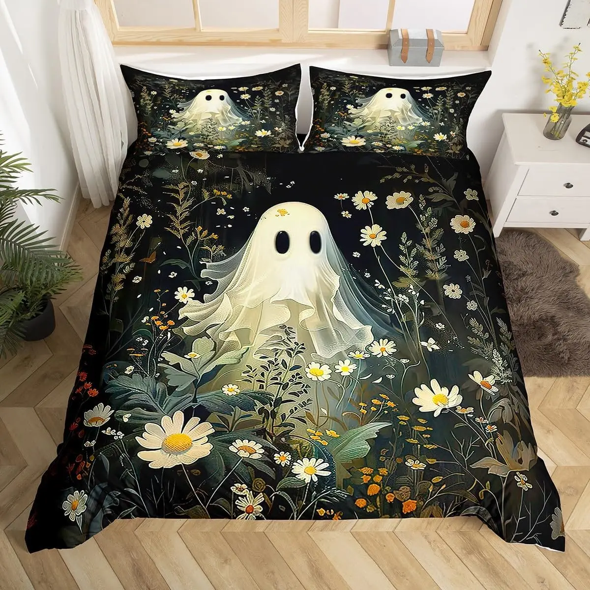 Halloween-Bettwäsche-Set, 3D-gedruckt, Anime-Geist, Bettbezug-Set, Kissenbezug, hautfreundlich, Einzelbett, Doppelbett, King-Size-Größe für Kinder, Halloween – Detail 7