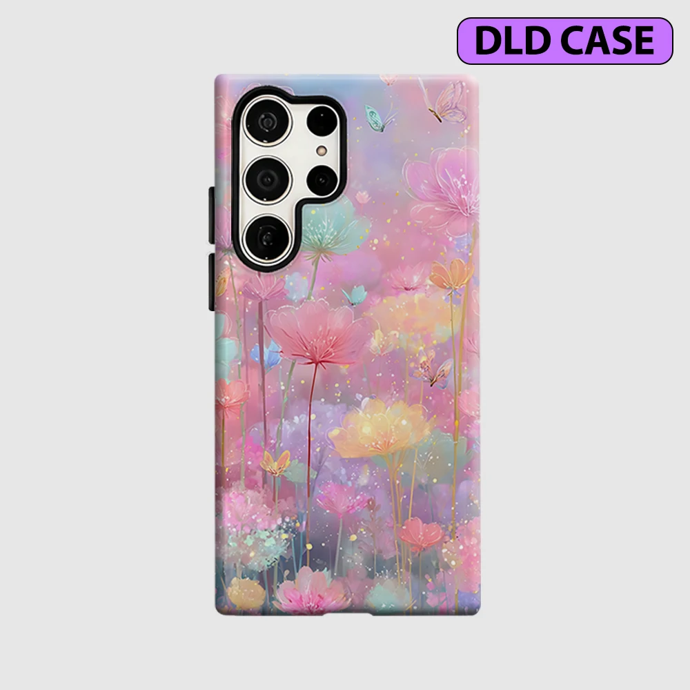 Pastel Butterfly Meadow Phone Case for Samsung Galaxy S26 S25 Ultra S24 S23 Ultra Plus Shockproof Double Layer Tough Back Cover