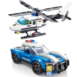 Helicóptero de policía de ciudad, coche SWAT, vehículo de transporte, avión MOC, bloques de construcción, modelo clásico, juguete para niños, regalos