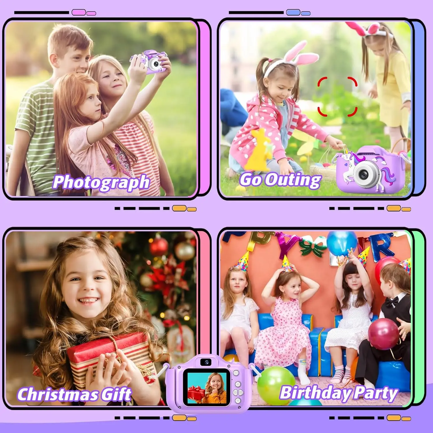 INOCTI Cámaras para niños, Serie de unicornios, Cámara para niños, Cámara de vídeo digital para niños pequeños, Juguetes para regalos de cumpleaños de Navidad de 3 a 8 años