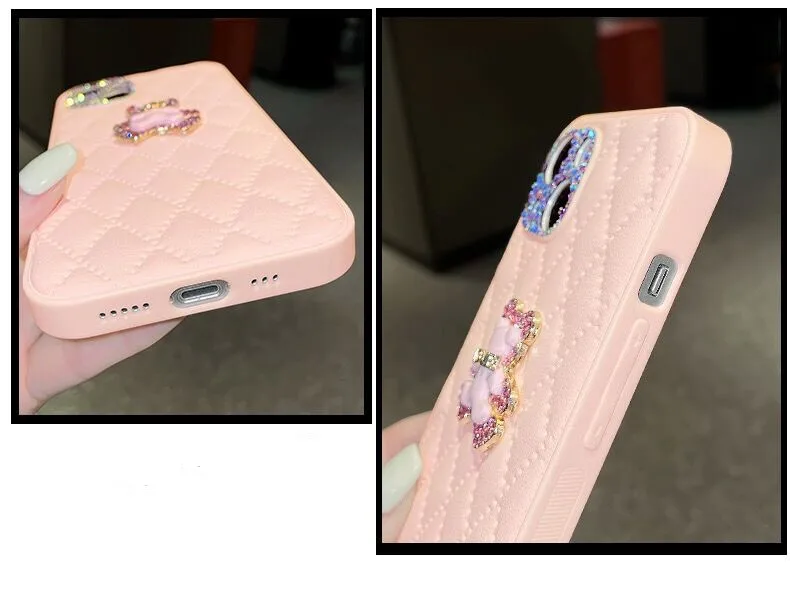 الكرتون الماس الدب عدسة الكاميرا حامي الحال بالنسبة آيفون 16 15 14 13 12 11 برو ماكس X XR XS 7 8 زائد غلاف الجلود الفاخرة غطاء