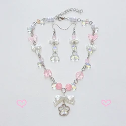 Handmade bow y2k necklace coquettish girls jewelry