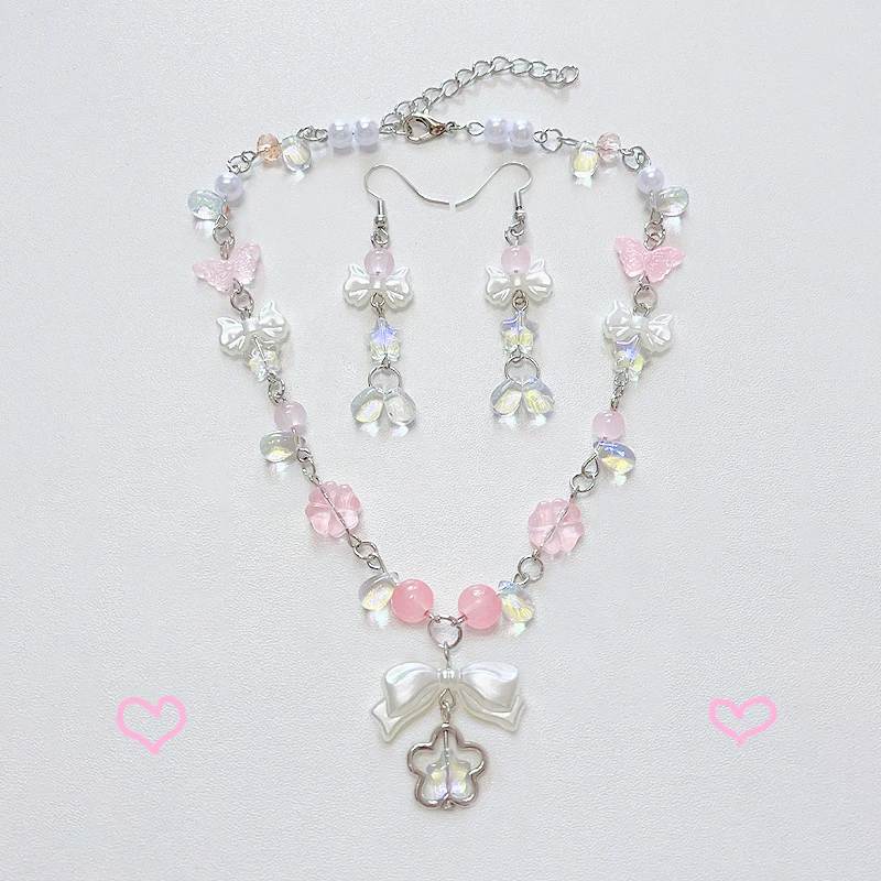 Handmade bow y2k necklace coquettish girls jewelry