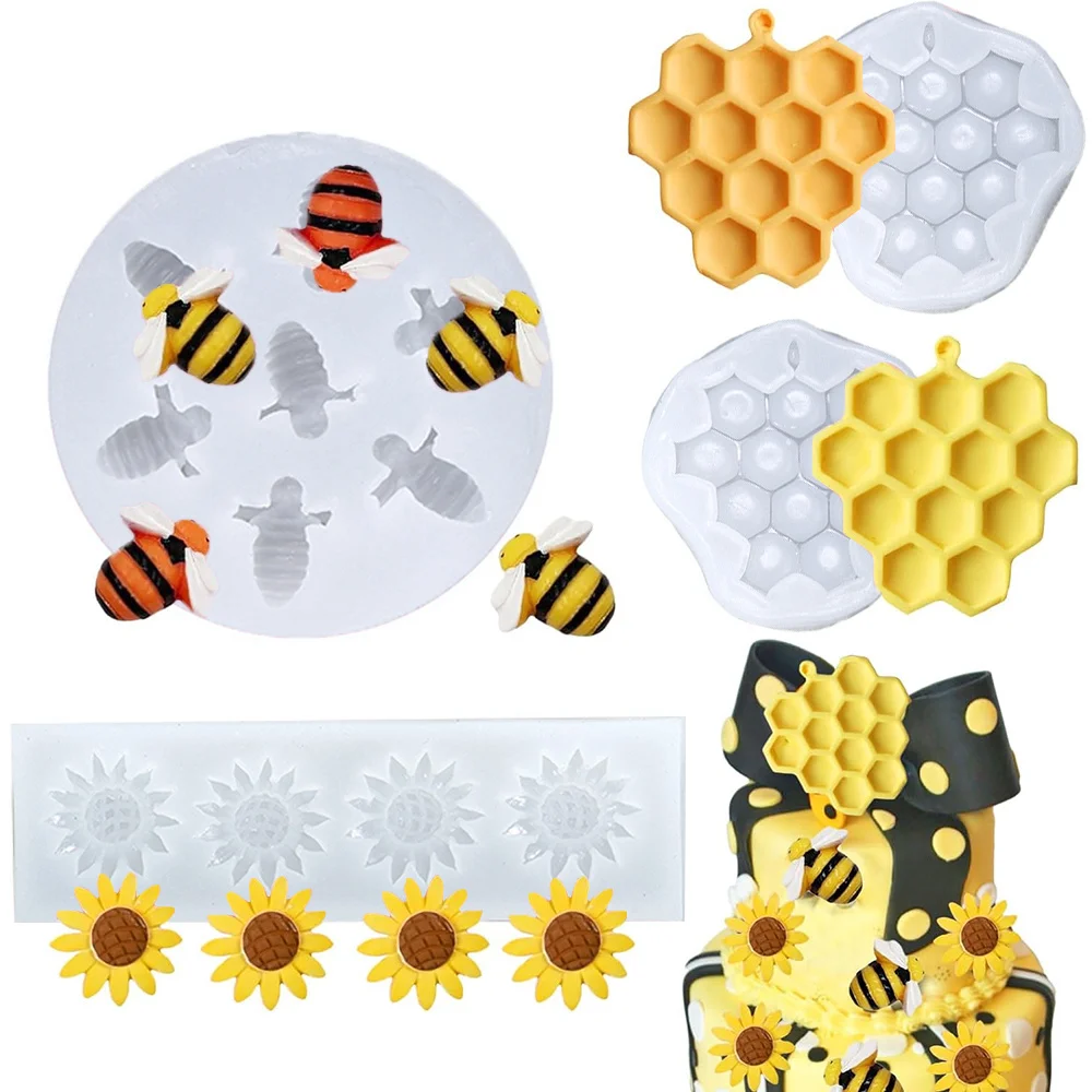 

4pcs Honeybee Honeycomb Bee Silicone Molds for DIY Soap Candle Making Polymer Clay Art Decor Mold Honeybee Candle Mold Pendants