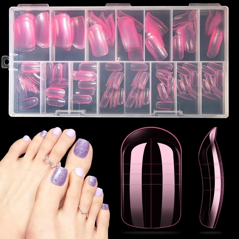 150 pçs novo acrílico unhas falsas 15 tamanho cobertura completa dicas de unhas polietileno gel reutilizável extensão do pé armadura molde