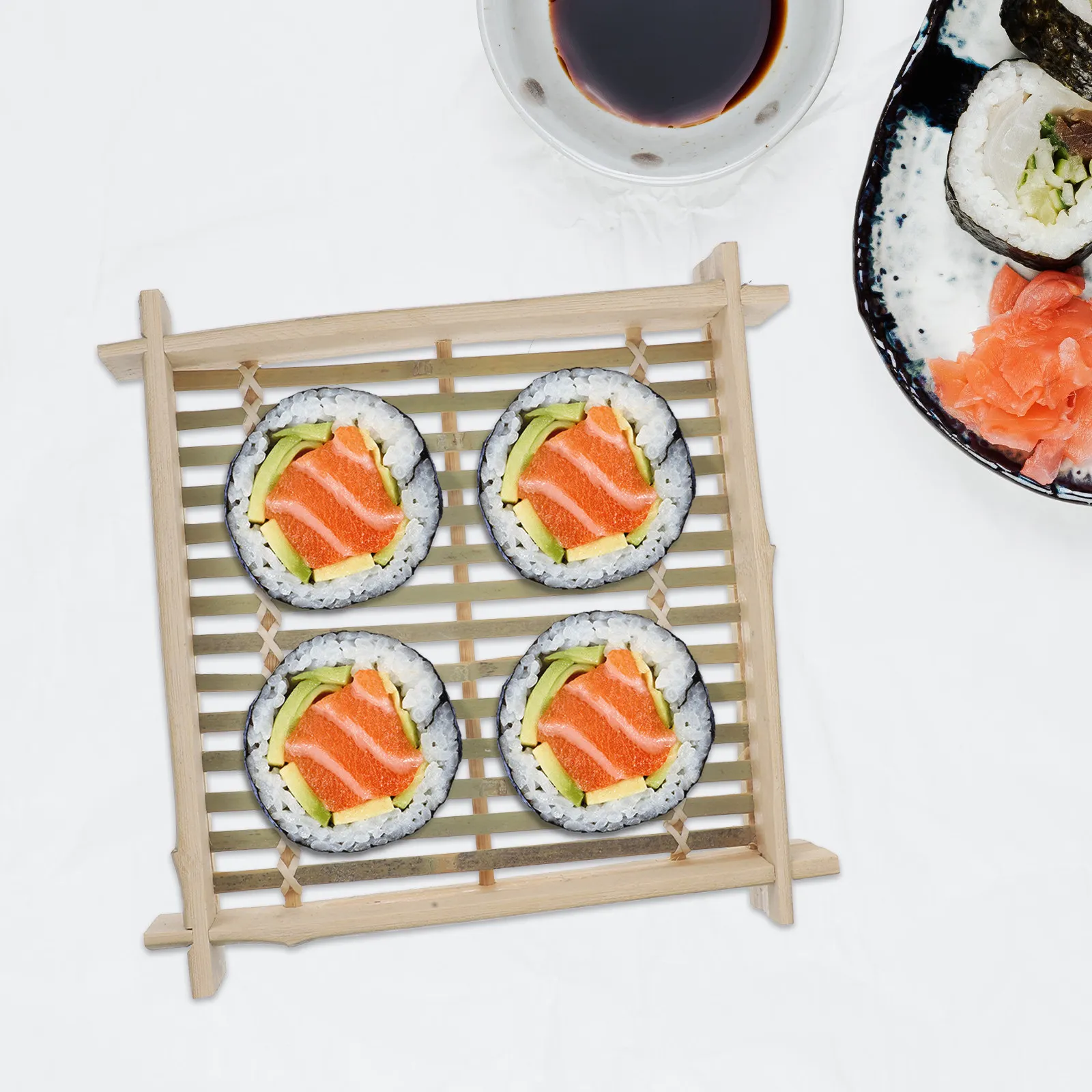 Plato Rectangular de Bambú para Soba Estilo Japonés, Bandeja para Fideos Fríos, Tapete para Sushi, Plato para Servir, Exhibición de Alimentos para Restaurantes