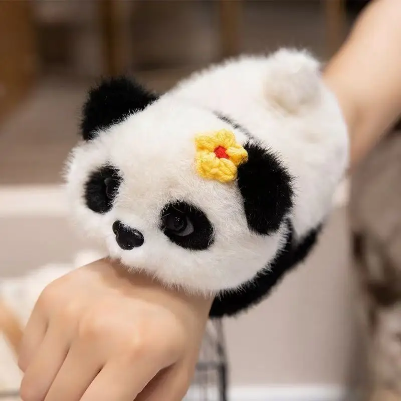 

26cm Head with Flower Panda Bracelet, Wristband, Lying Circle, Stuffed Plush Toy, Cartoon Anime, Cute Gift for Friends