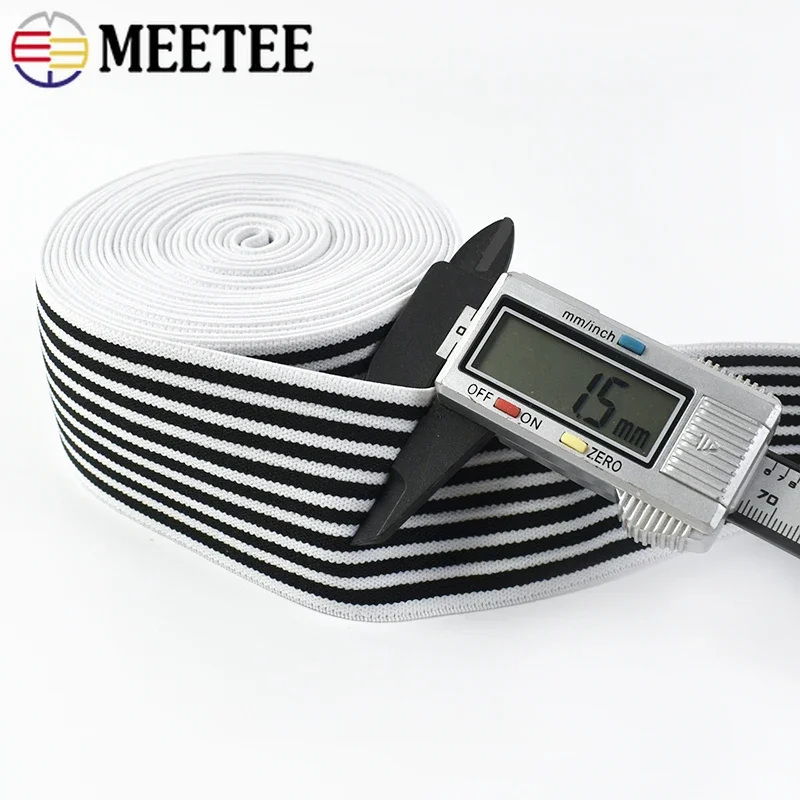 2/5M Meetee 25-50mm Black White Stripe Elastic Band Clothes Trouser Pants Spring Ribbon Tape Webbing Stretch Rubber Accessories