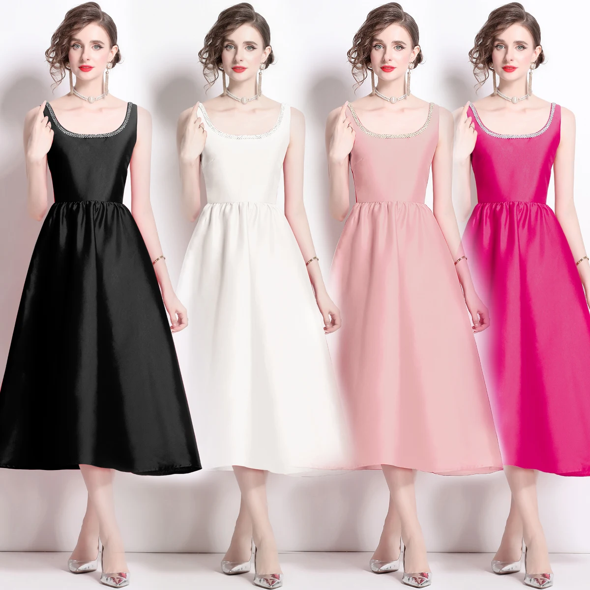 Sexy Spaghetti Strap Crystal Diamonds Formal Occasion Dress Women's Square Collar Solid Thick Satins Backless Prom Party Vestido