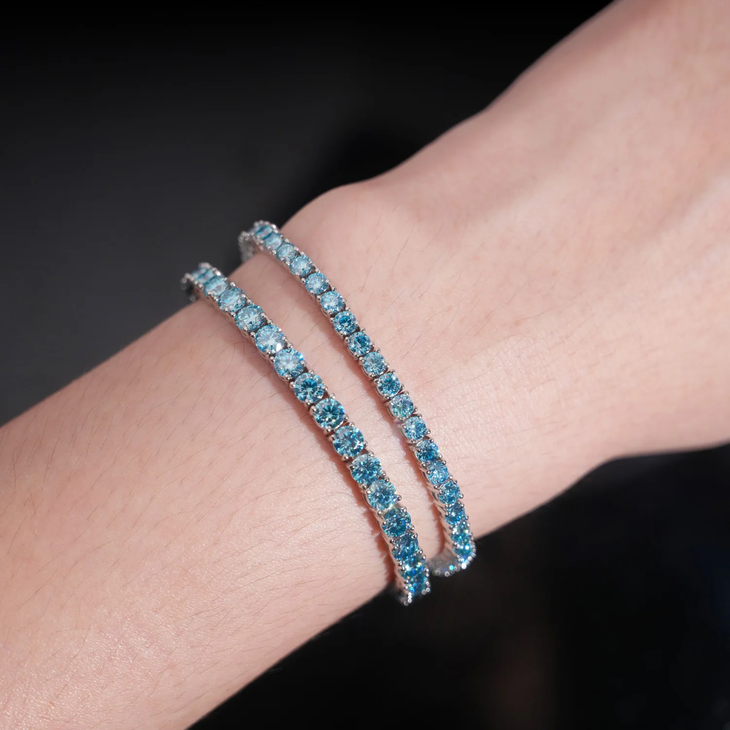 

Роскошные ювелирные изделия VVS, муассанит, стерлинговое серебро 925, модный муассанит, теннисный браслет-цепочка синего цвета и ожерелье для женщин