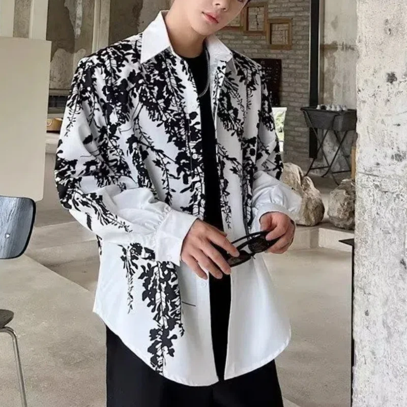 Spring Autumn New Fashion Turn-down Collar Long Sleeve Printing Blouse Men\'s Clothing Loose Button Trend Simplicity Chic Shirts