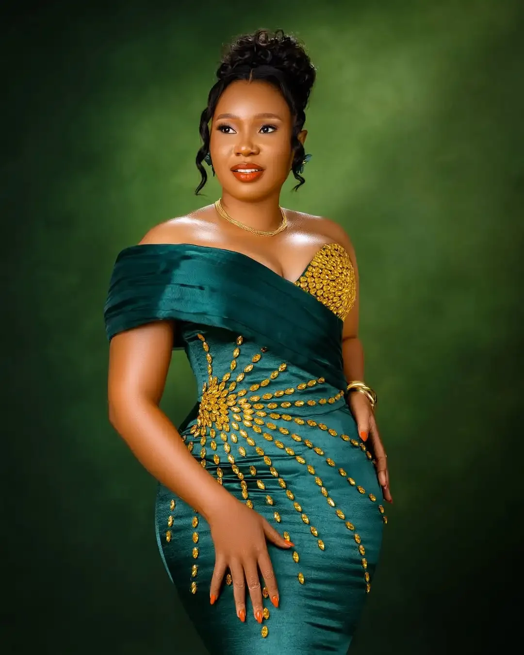 Sexy verde um ombro sereia vestido de noite fora do ombro ouro cristal cetim vestidos de baile africano tamanho grande vestido personalizado