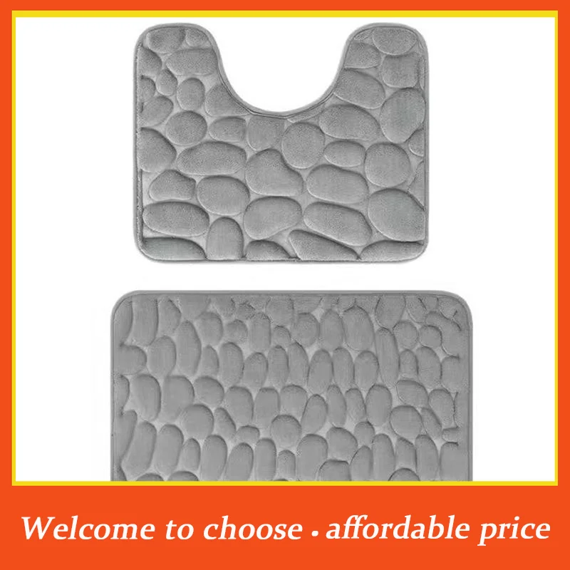 #Pebble Pattern Grey Bathroom Rug Set Non Slip Absorbent Soft 1/2 Piece for Toilet Sink Side Floor Use