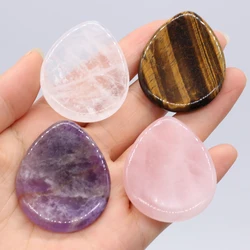 Natural Amethyst Rose Quartz Thumb Stone Worries Stones Meridian Massage Facial Scraping Board Aura Crystal Beauty Tool 45x35mm