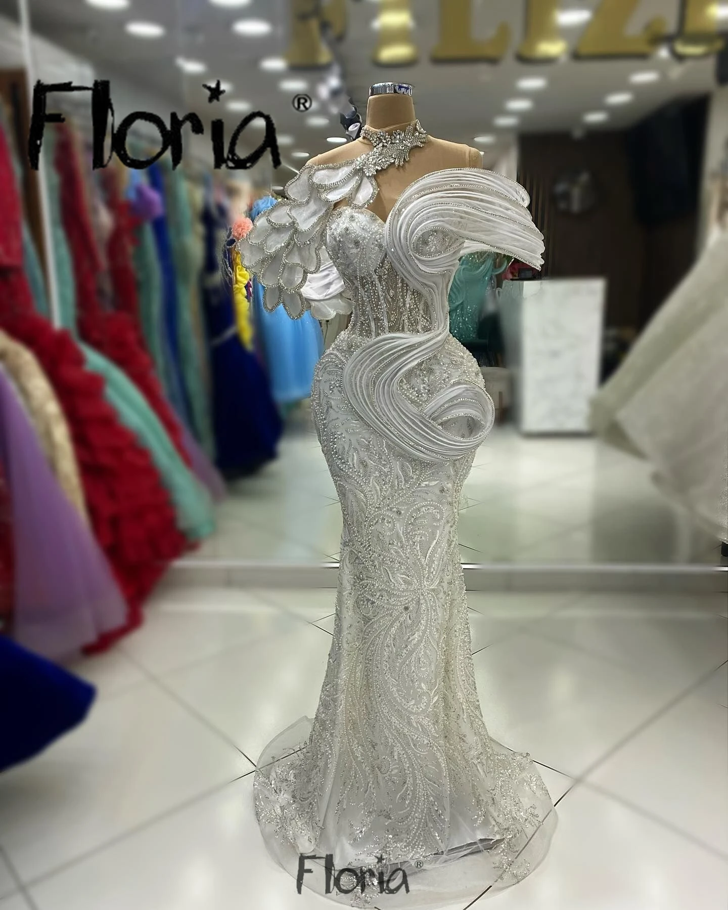 Vestido De noche De encaje bordado sin hombros para mujer, vestido De novia plisado De sirena, Vestidos De Fiesta Abiti Da Cerimonia