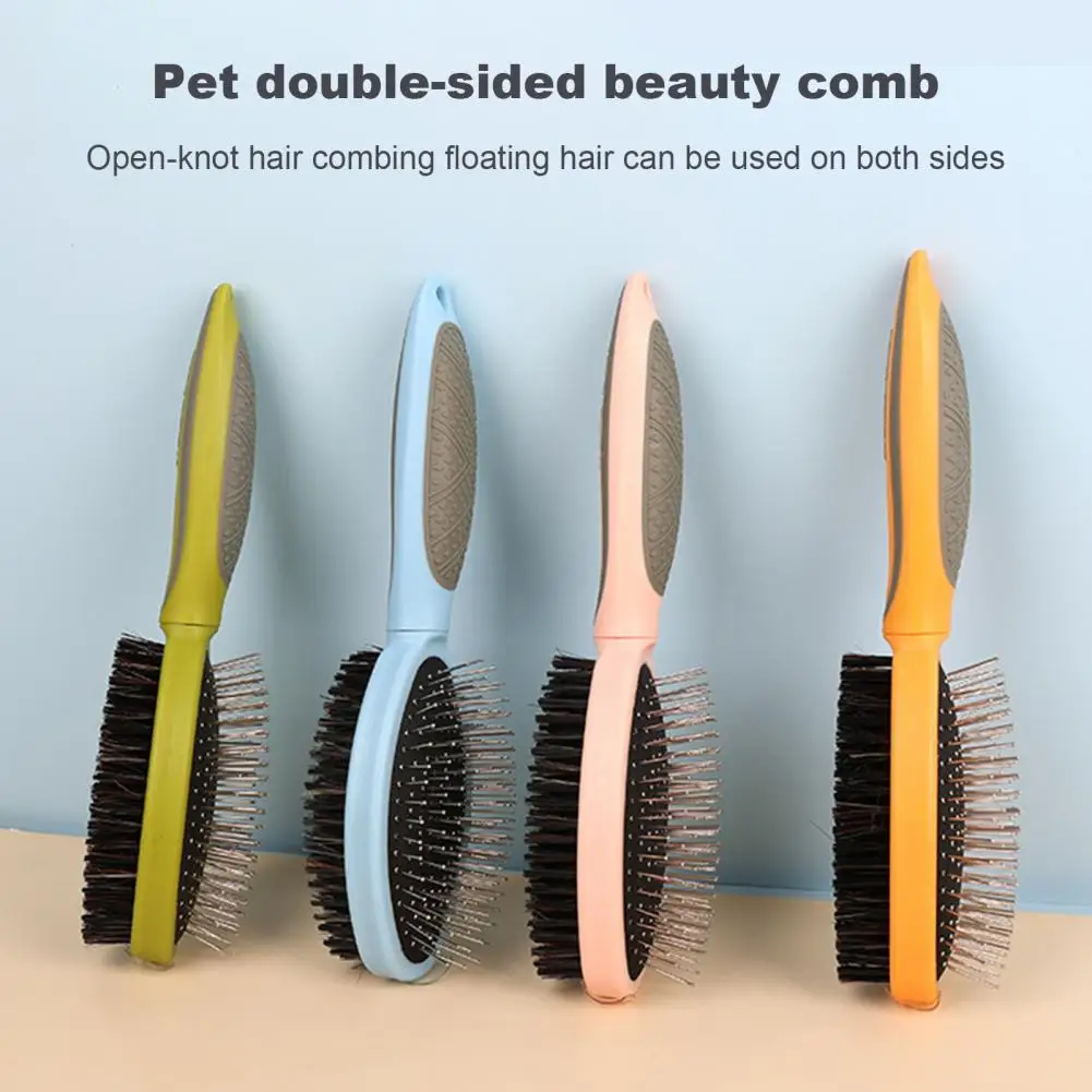 Dog Brush for Shedding Dog Bath Brush Double Sided Pet Hair Brush with Ergonomic Handle Puppy Grooming Tools Pet Supplies