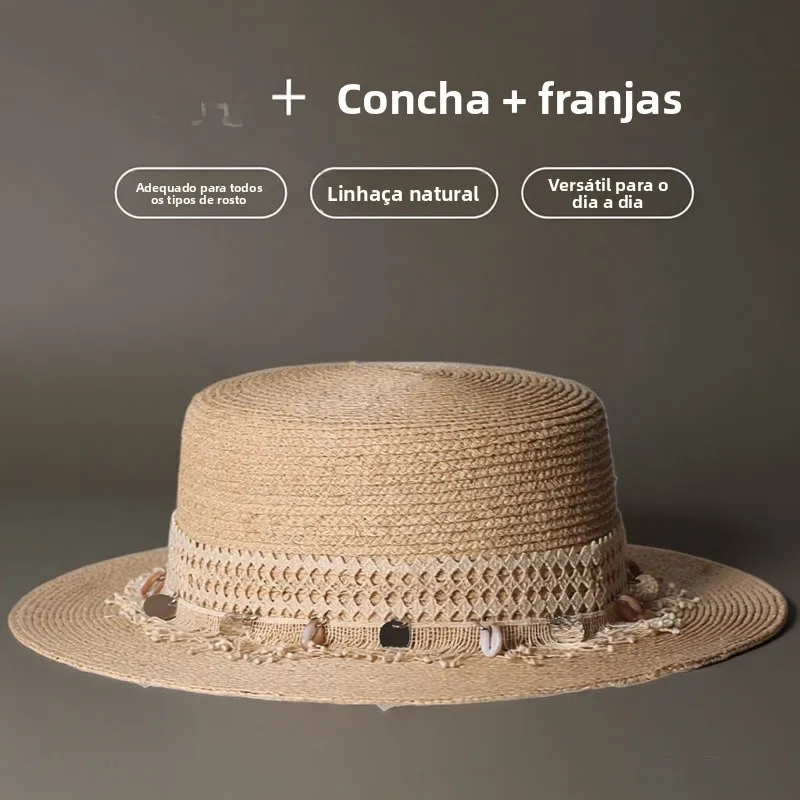 summer-beach-vacation-tassel-sun-hat-women's-flat-brim-straw-hat-face-slimming-sun-protection-hat-bohemian-style-hat