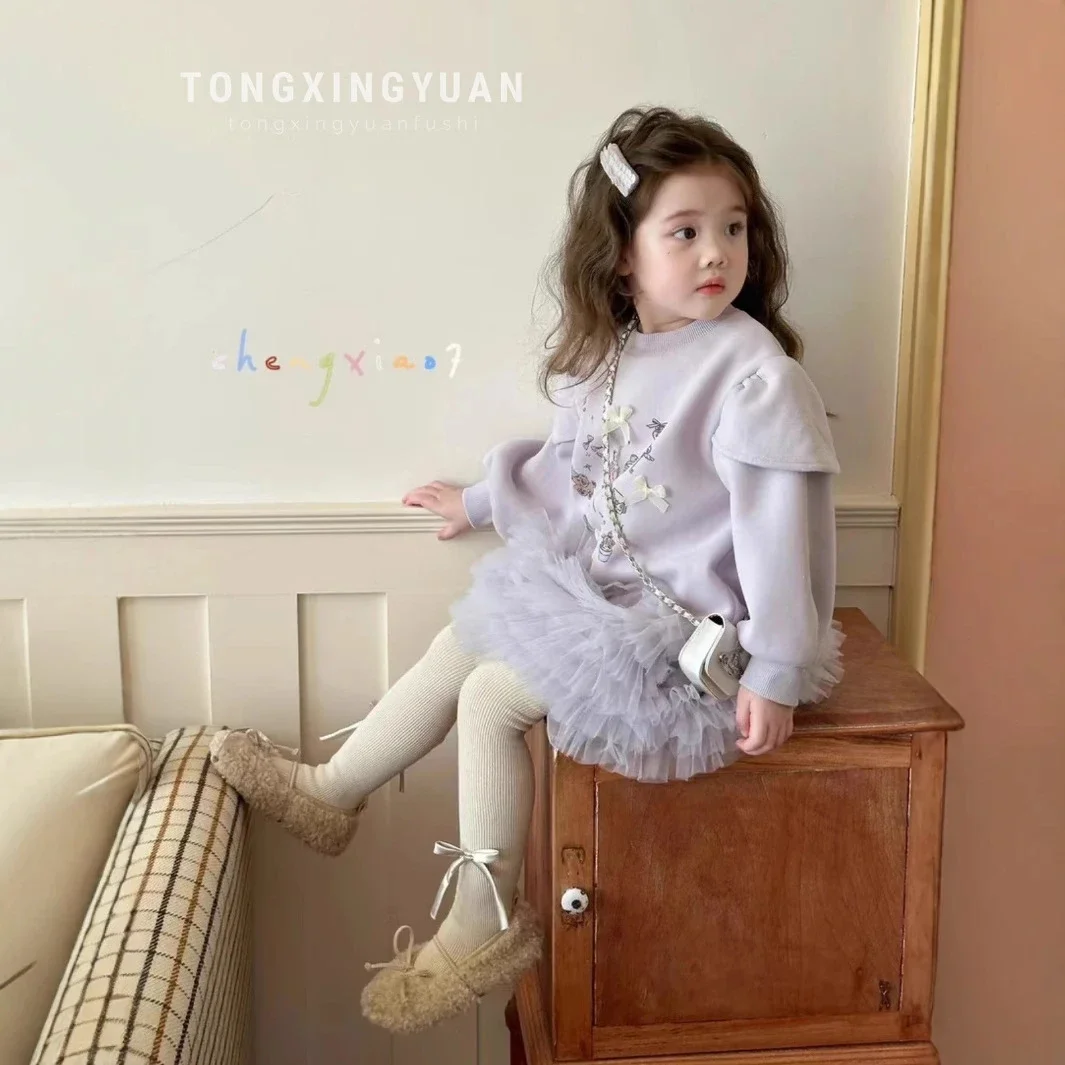 

Kid Dresses for Girls Cartoon Pattern Lace Cotton Dot Children Clothes Autumn Princess Cute Warm Hoodie Dress Baby Girl Clothing