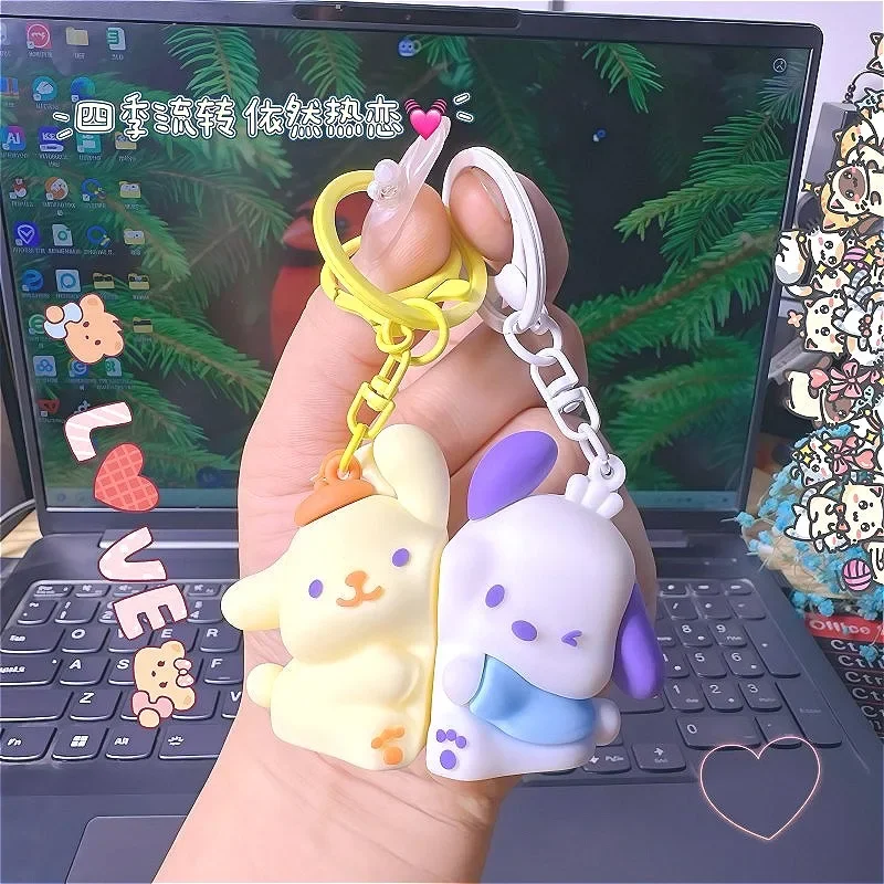 Sanrios criativo chaveiro dos desenhos animados pochacco pompom purin chaveiro pingente casal brinquedos boneca mochila saco de escola acessórios presentes