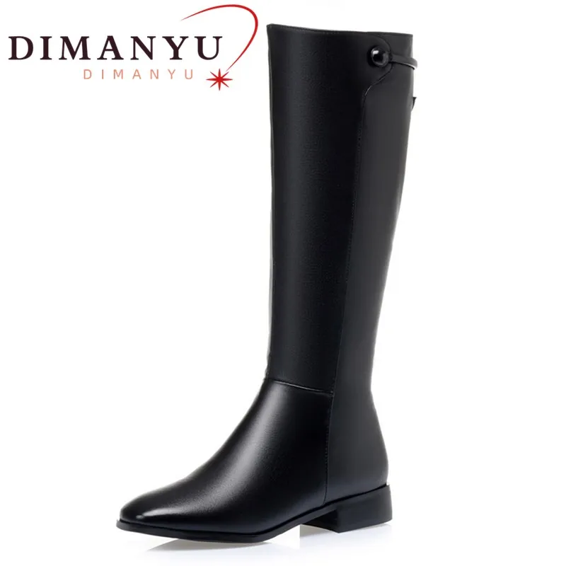 

DIMANYU Long Boots Women Genuine Leather Short Velvet Women Roman Boots Low Heel Large Size 41 42 Non-slip Winter Boots Women