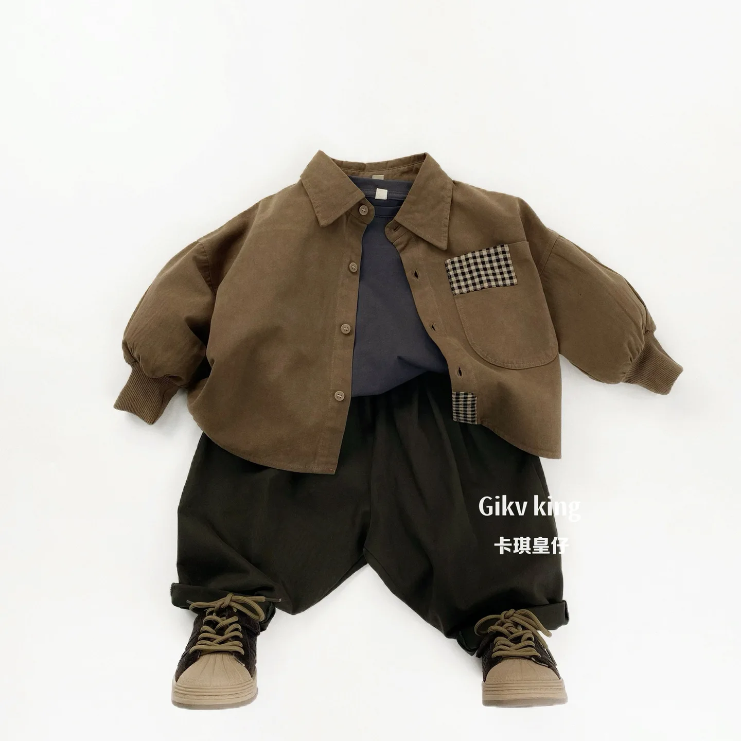 Boys Shirt 2026 Spring and Autumn New Children's Clothing Korean Style Boys and Girls Loose Plingham Stitching Shirt - view 4