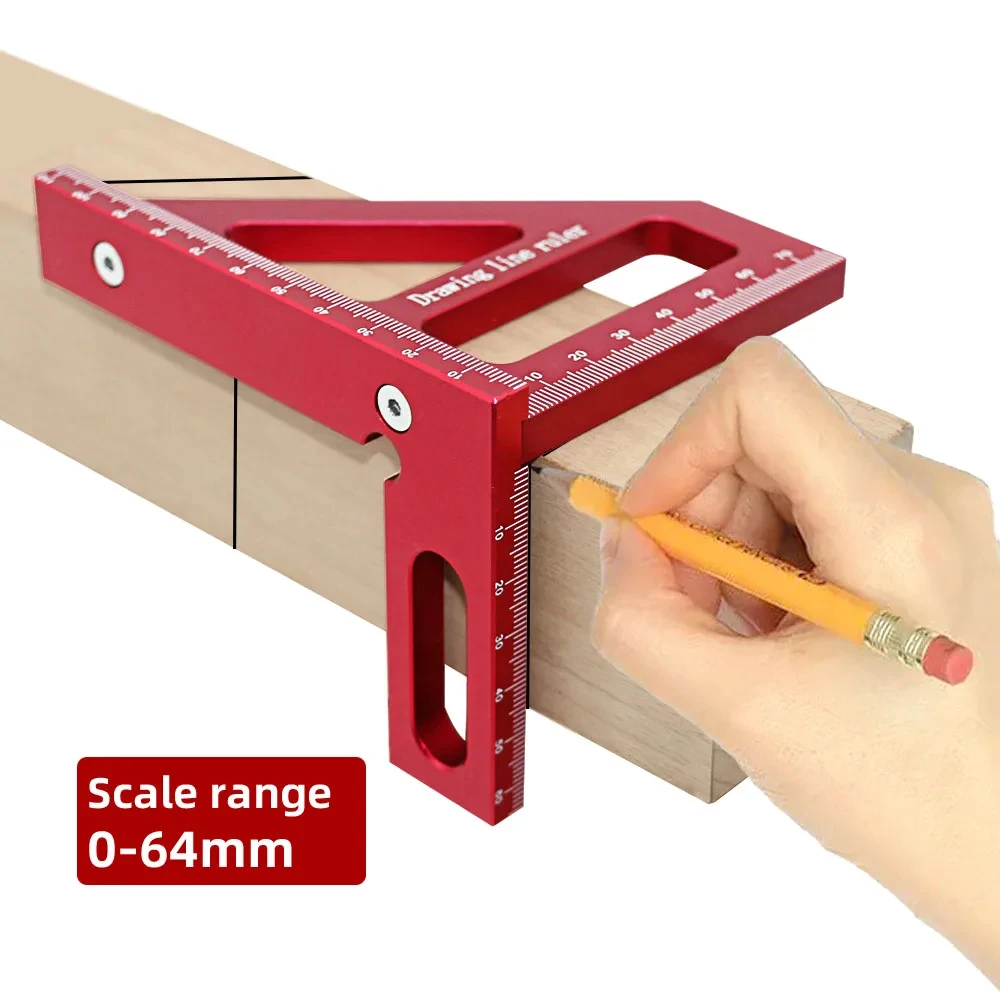 Aluminum Alloy Red Miter Triangle Ruler 45°/90° Woodworking Square Protractor - 3D Multi Angle Layout Measuring Tools