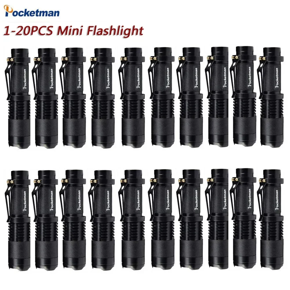 1-20Packs Portable Mini Q5 LED Flashlight Tactical Lamp LED Torch Adjustable Focus Zoomable Flashlight for Gift, Hiking, Camping