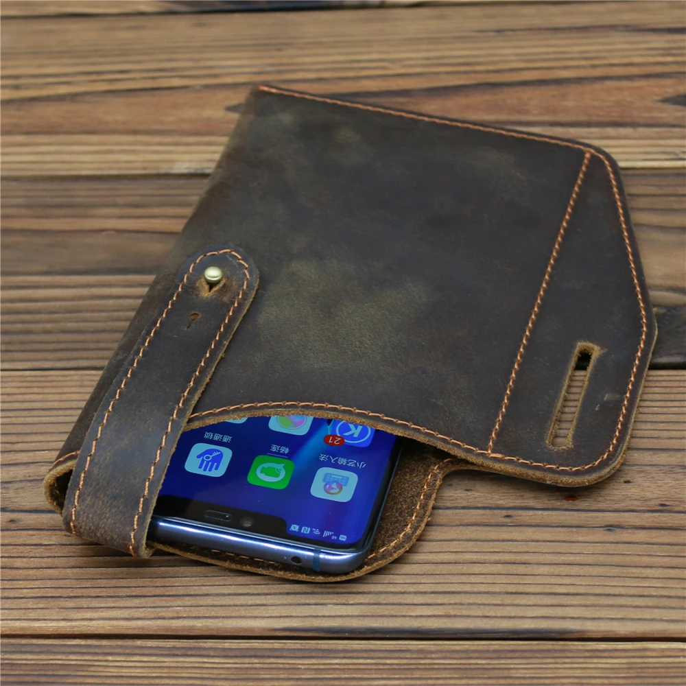 Fanny Waist Bag Men Genuine Leather Belt Bum Leg Hip Packs for Men 6-7.5inch Cell Phone Cigarette Lighter Box Case Outdoor Pouch