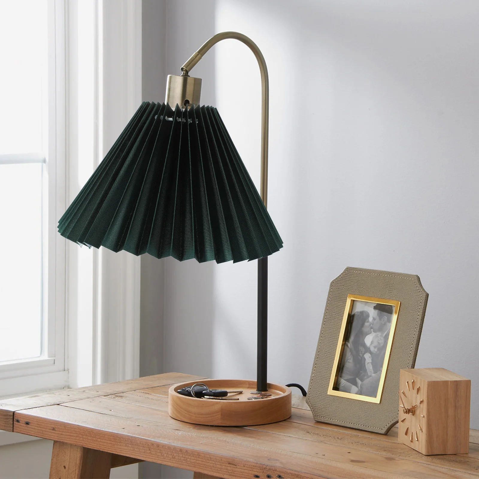 

Gray Green Lamp Shade Cloth Lampshade E27 Base Modern Pleated Design Dustproof For Home Hotel Bedroom Table Lamp Cover