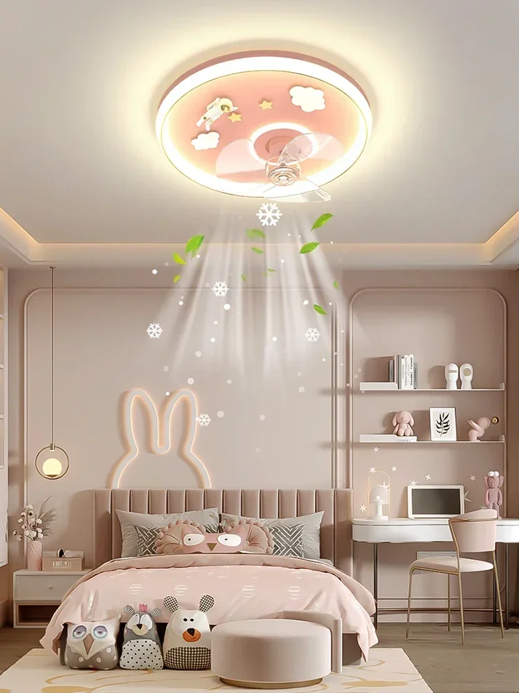 Ventilateur silencieux invisible pour chambre d'enfant, lumières chaudes nordiques pour chambre à coucher, lumières d'astronome pour garçons et filles, plafonniers