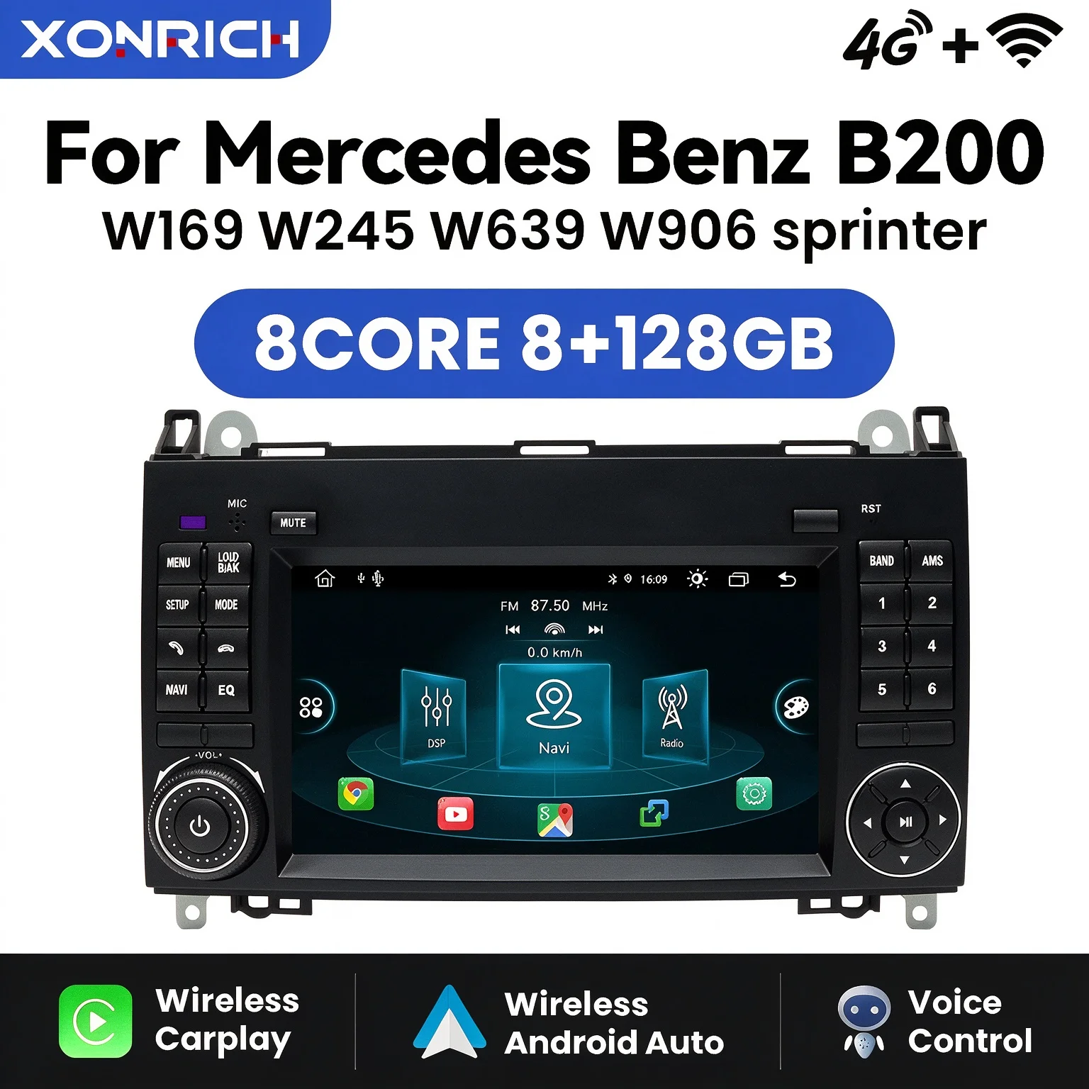 AI Voice Android 14 Wireless Carplay autoradio per Mercedes Benz B200 Sprinter W906 W639 classe AB W169 W245 Viano Vito GPS Wifi